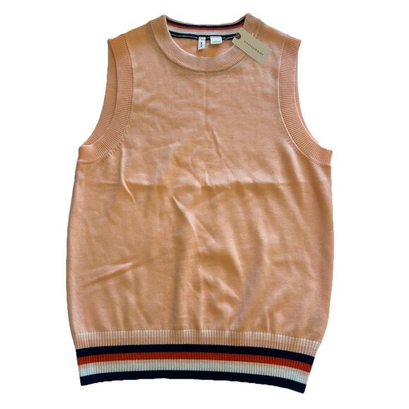 NWT Anthropologie Women’s Sz Medium vest peach Striped trim Preppy short Moth - Picture 2 of 12